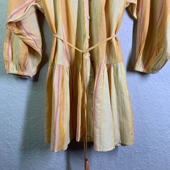 L SPACE Yellow Cozumel Stripe Vida Button‎ Front Boho Mini Dress Size Medium - Picture 6 of 13